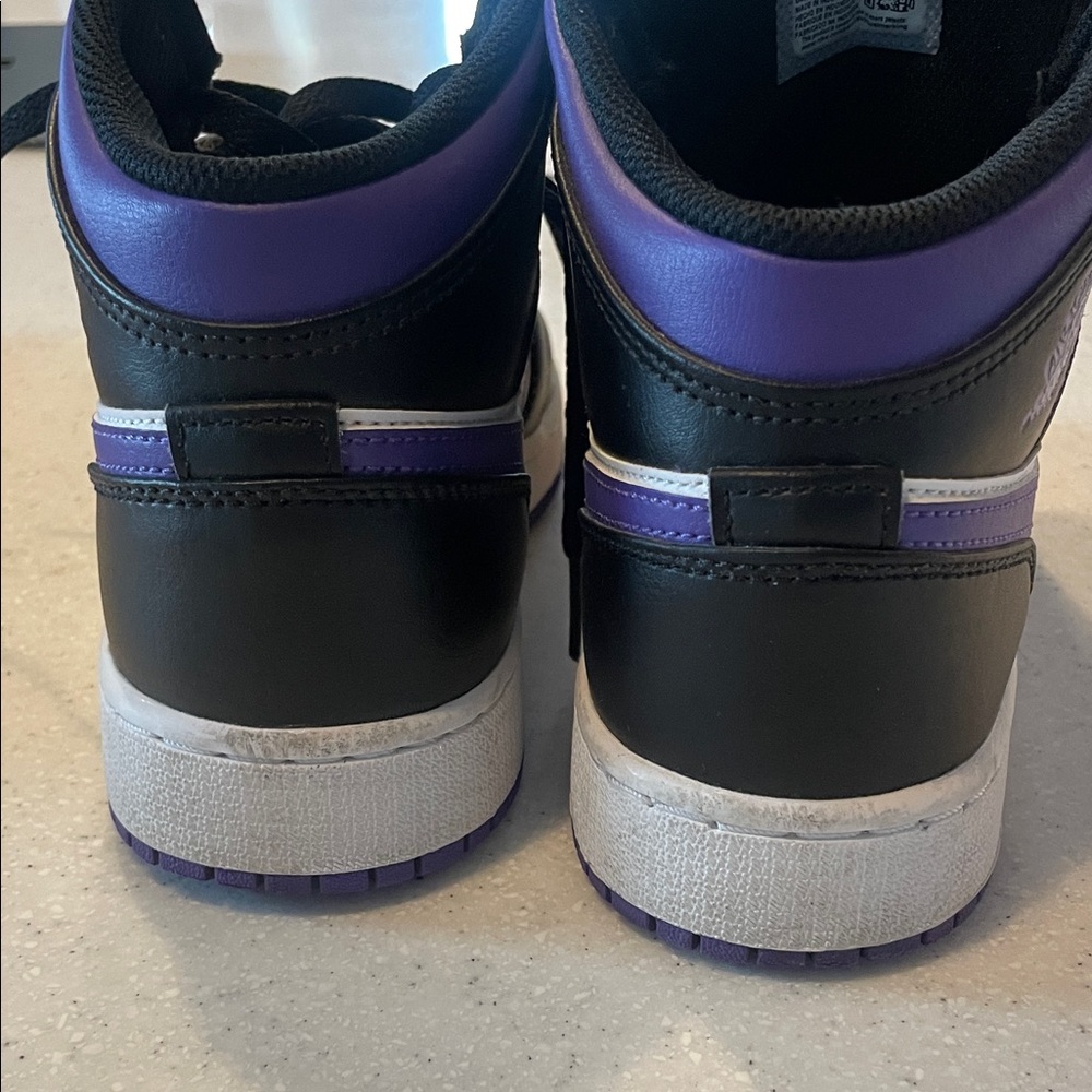Nike Air Jordan 1 Mid Black and Purple Sneakers - Picture 5 of 7